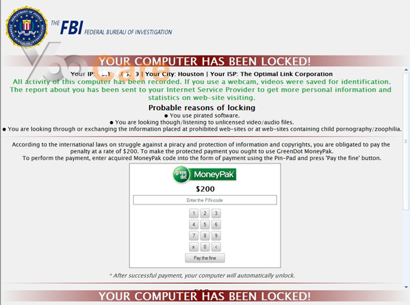 FBI Moneypak Virus $200