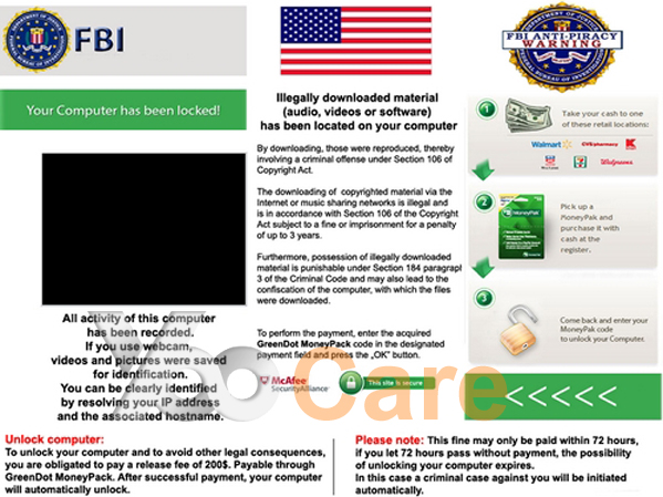 fbi warning virus piracy anti scam computer screen phone pc locked removal remove dot android antipiracy yoosecurity guides moneypak been