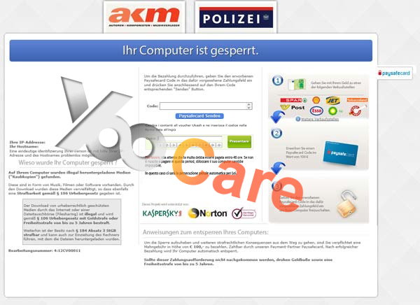 AKM Ihr Computer ist Gesperrt Virus Paysafecard Scam Austria