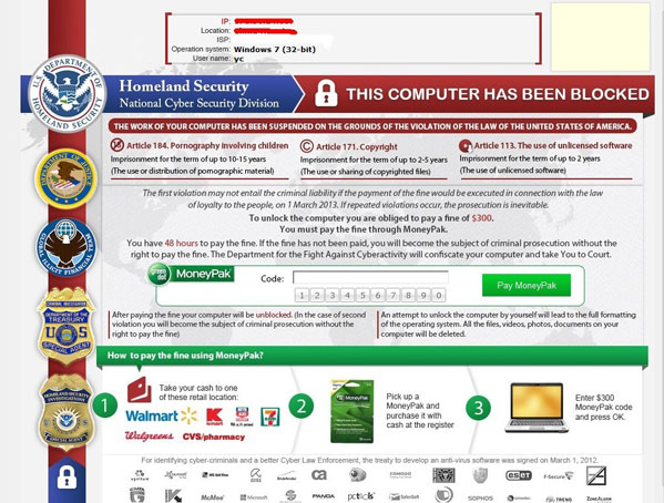 Fake Homeland Security Virus 300 Scam Removal Guide