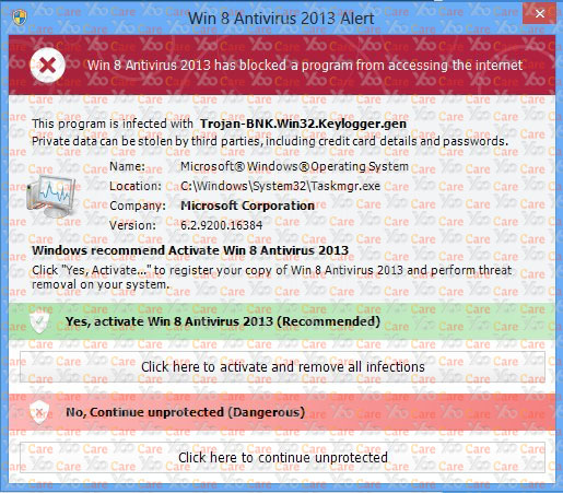 Win 8 Antivirus 2013 Alert