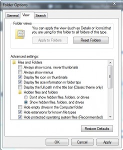 Folder options-show hidden files