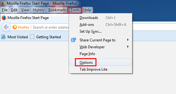 Firefox options