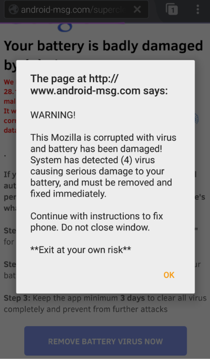 Your Battery is Badly Damaged by (4) Virus Warning Popup