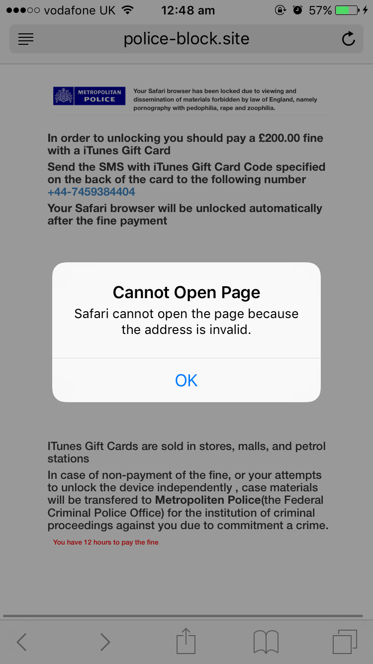 google chrome virus warning pop up on iphone