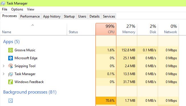 cpu 100 task manager windows 10