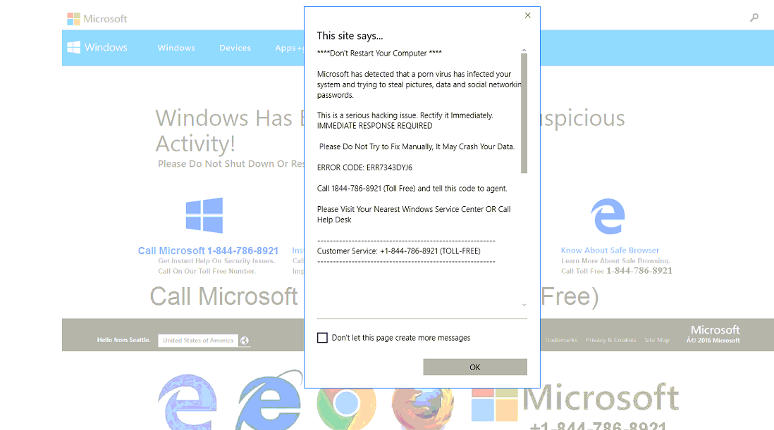 microsoft virus alert popup