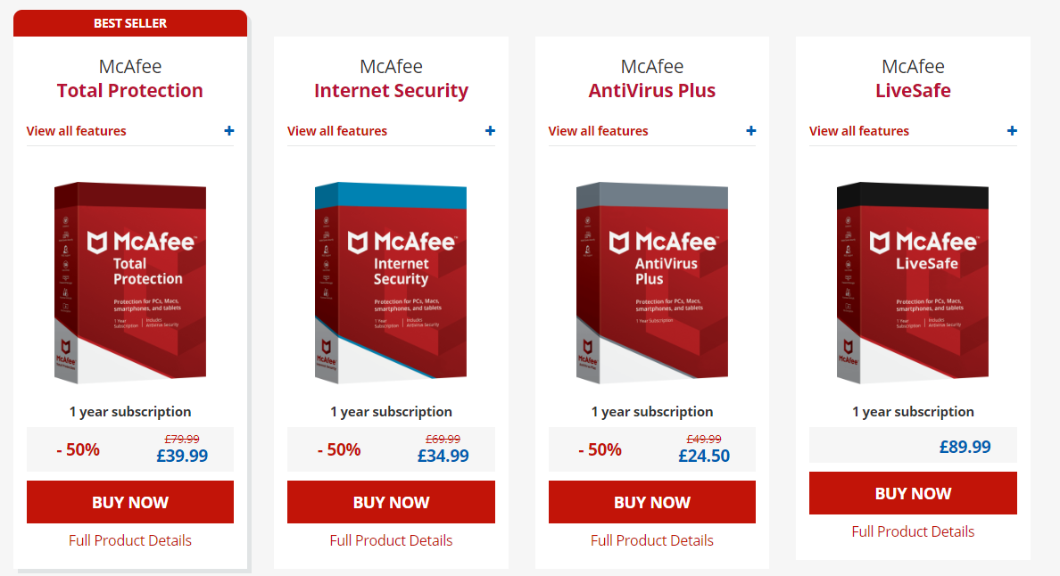 mcafee antivirus price for 1 year