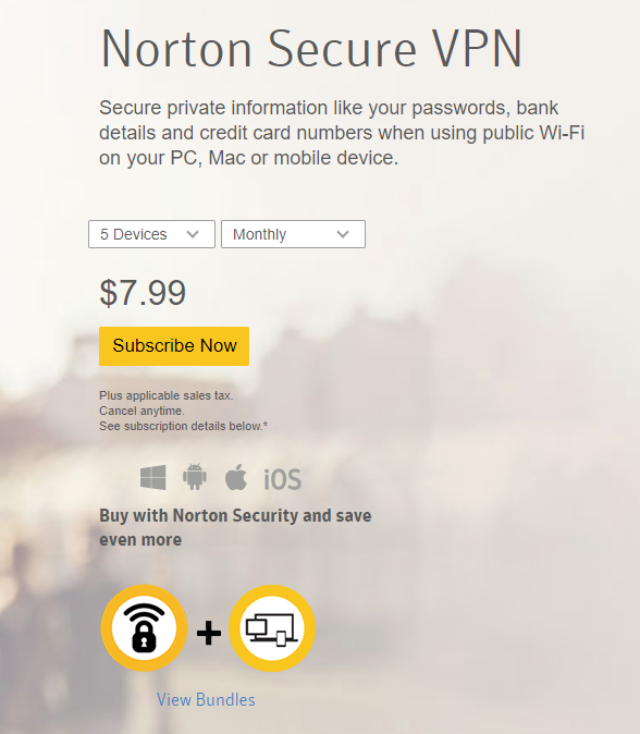 norton vpn cost