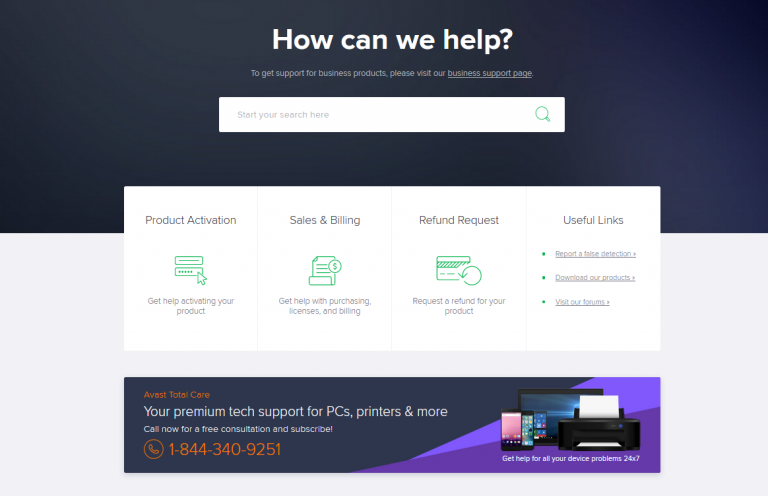 customer support for avast products