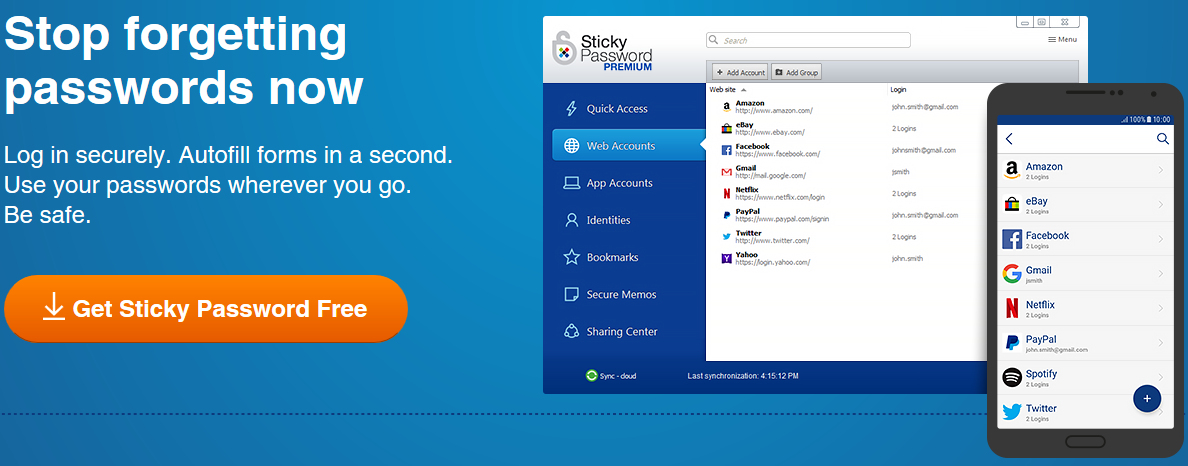 sticky password free password manager