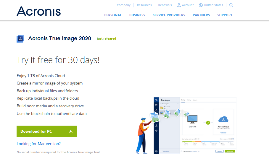 how to start trial acronis true image 2020