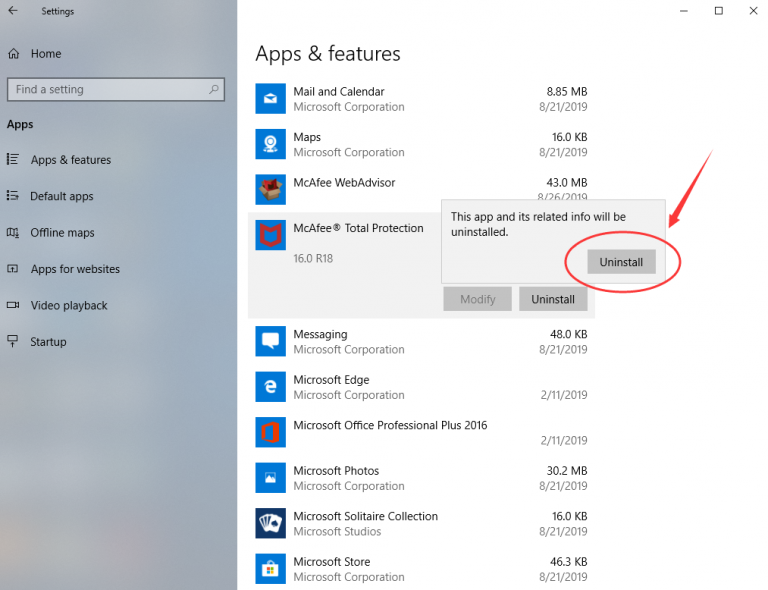 uninstall mcafee total protection