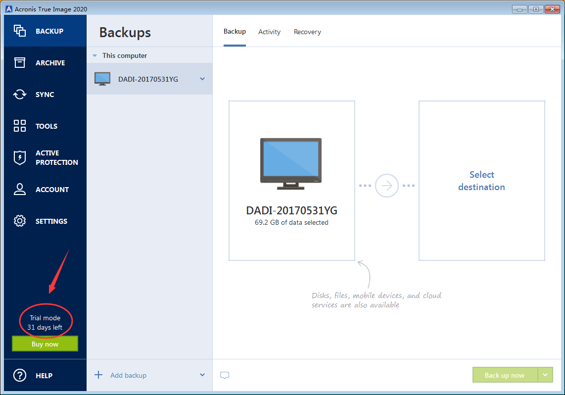 acronis true image trial limitations