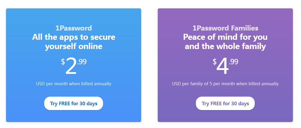 1password pricing plans