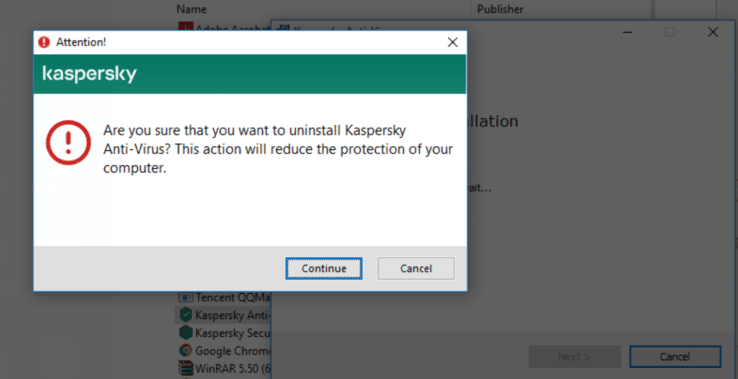 how to uninstall kaspersky virus removal tool