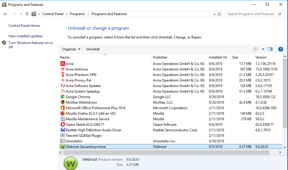 webroot uninstaller