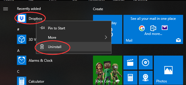 what is a dropbox menu in windows 10