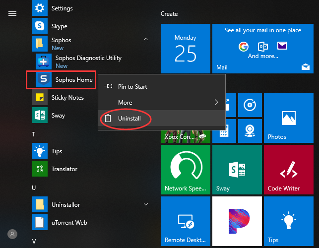 windows 10 sophos home wont uninstall