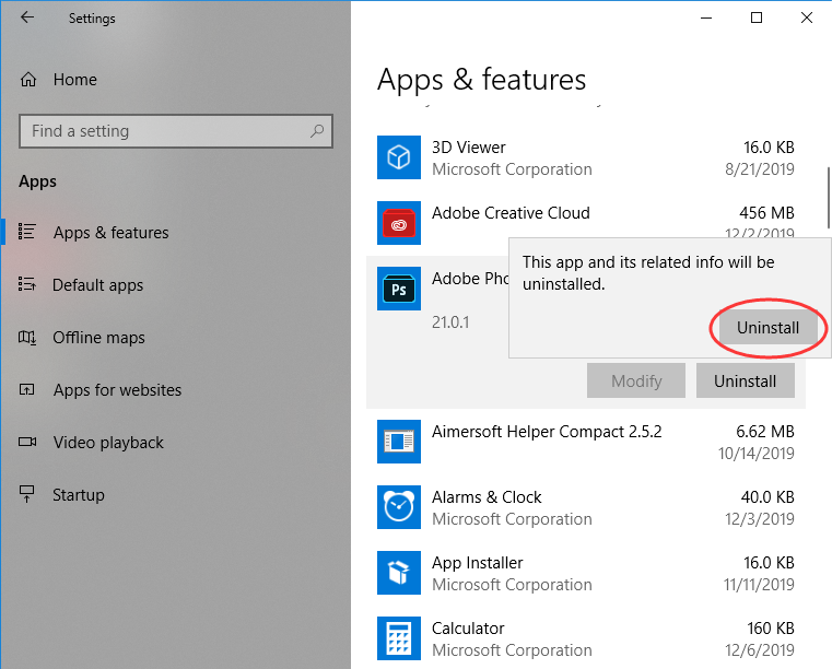 uninstall photoshop cc