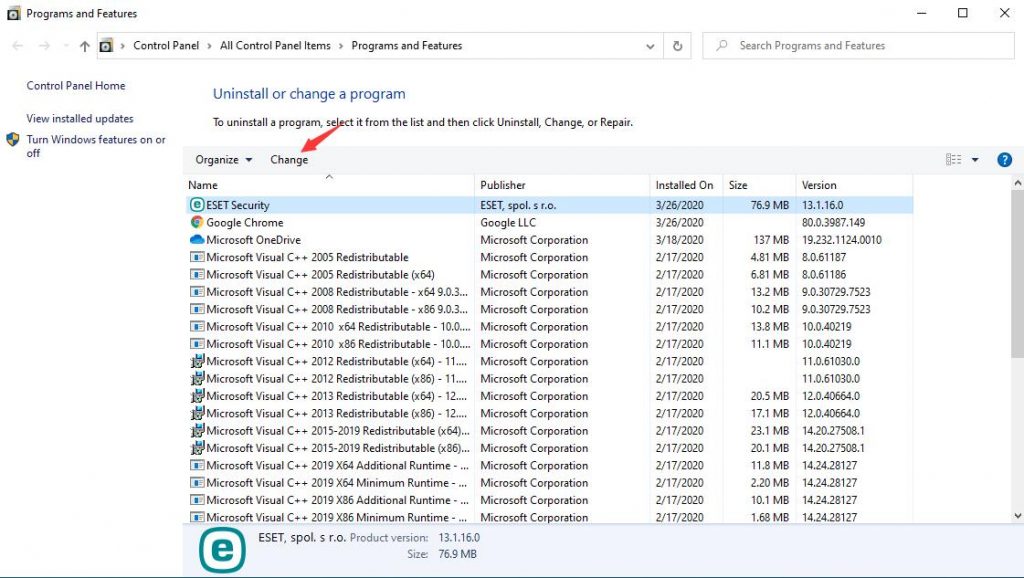 uninstall eset windows 10