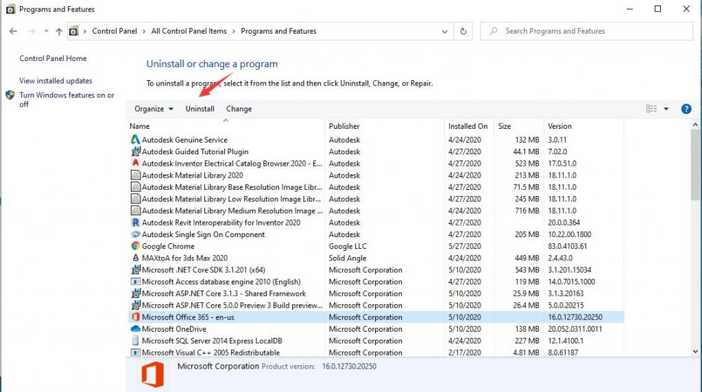 uninstall tool office 365