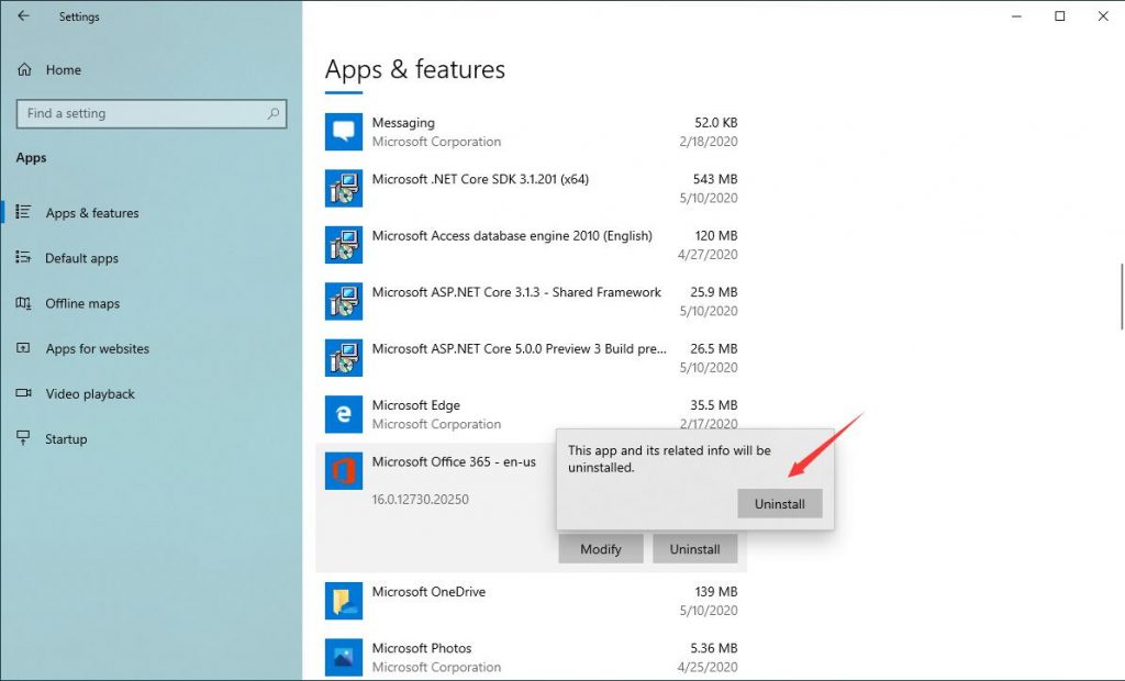 how to remove a office 365 account from windows 10