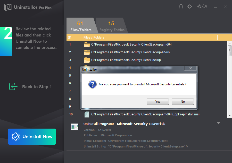 uninstall microsoft security essentials windows 10