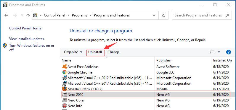 how to uninstall nero