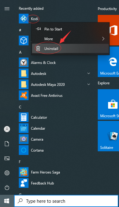 how to uninstall kodi from windows 10