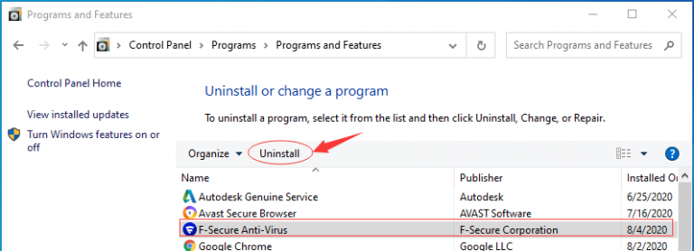 regedit uninstall program windows 10