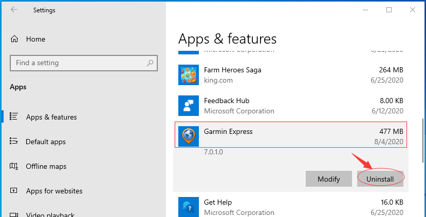 cannot uninstall garmin express