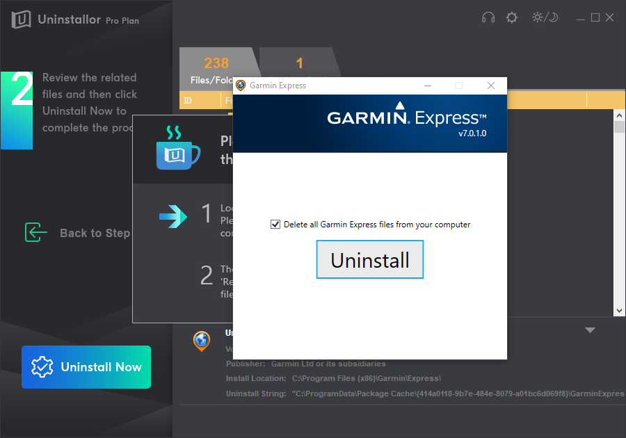 cannot uninstall garmin express windows 10