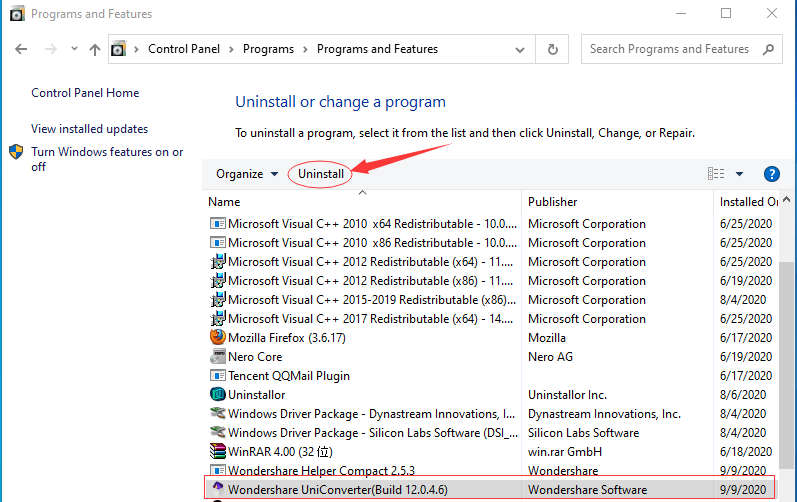 uninstall wondershare uniconverter